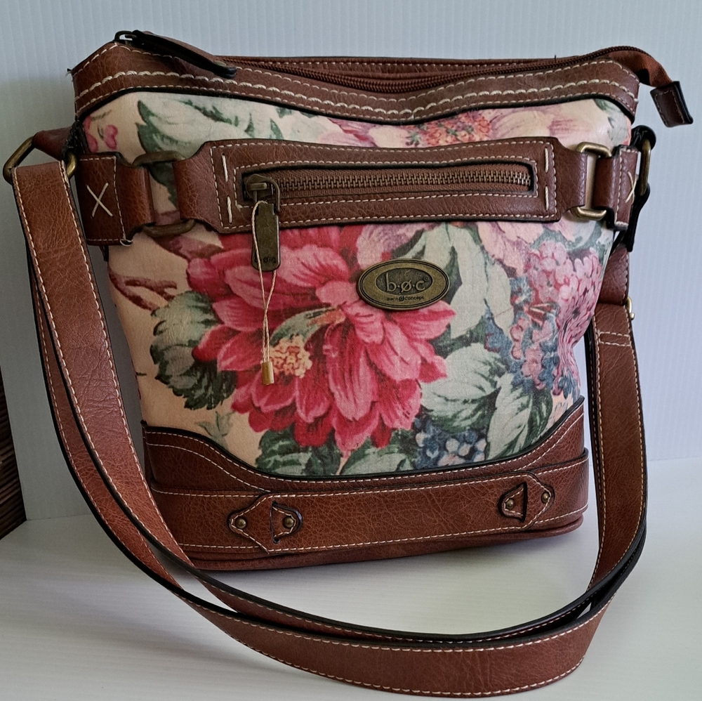 b.o.c. Floral Crossbody Bag with Brown Vegan Faux Leather Accents